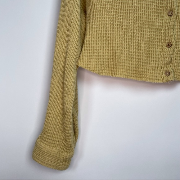 Free People Scout Cropped Jacket Top Buttondown Cotton Oversized Small Mustard - Picture 11 of 14